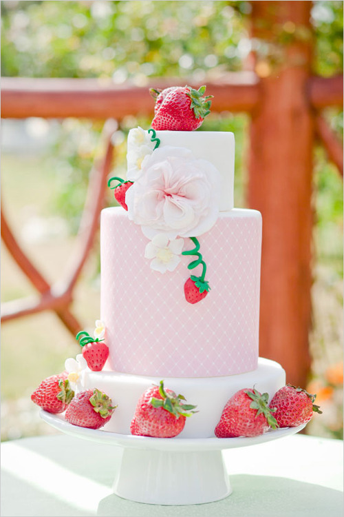 Soft Pink Strawberry Wedding Cake - Pastel Wedding Cake Ideas