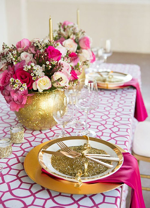 Pink Glitter Wedding Table Decoration