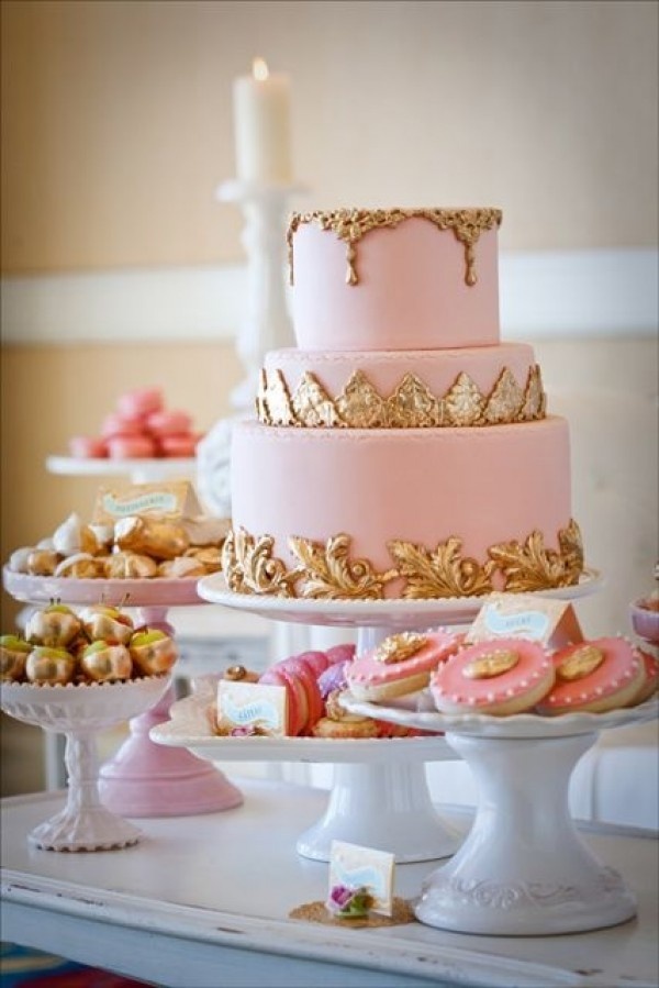 Pink and gold wedding cake - Pink and Gold Wedding Theme Ideas