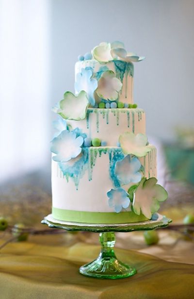 Blue Watercolor Wedding Cake - wedding cake trends