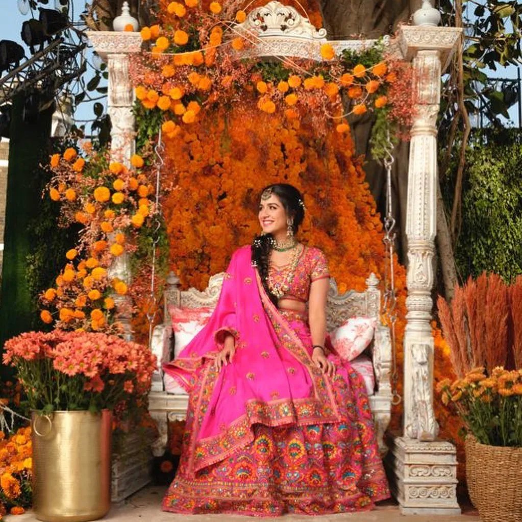 Radhika Merchant's Fuchsia Pink Lehenga for Engagement Mehendi by Abu Jani and Sandeep Khosla